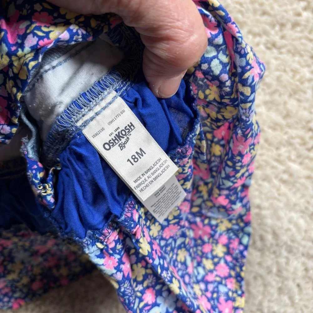 OshKosh B'gosh Baby Girls Denim‎ Floral Ruffle Overalls Dress 18M
